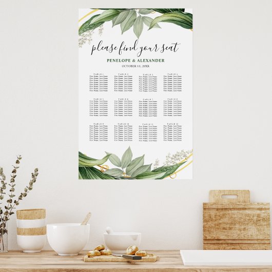 Poster Plan de table des Feuilles de verdure botanique Pl (Cuisine)