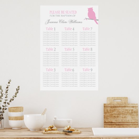 Poster Plan de table d'événement en gris rose Chouette 1- (Cuisine)