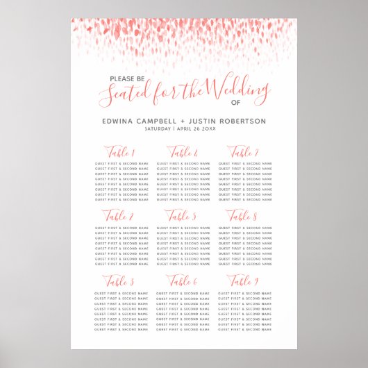 Poster Plan de table du mariage d'aquarelle abstraite cor (Devant)
