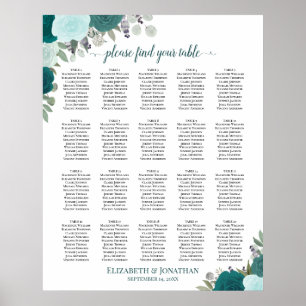 Poster Plan de table élégant avec 20 tables et fleurs en
