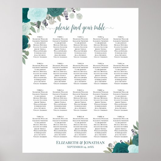Poster Plan de table élégant avec 20 tables et fleurs en  (Devant)
