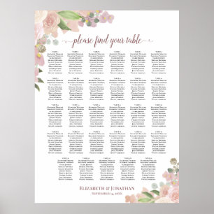 Poster Plan de table élégant avec 29 tables et fleurs ros