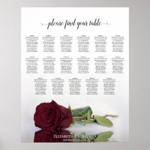 Poster Plan de table élégant avec rose bordeaux pour 17 t