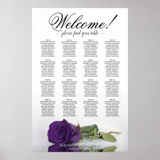 Poster Plan de table élégant avec rose royale violette po (Devant)