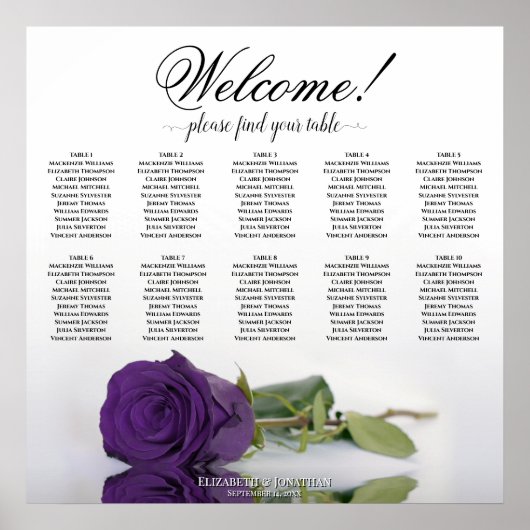 Poster Plan de table élégant avec rose royale violette po (Devant)