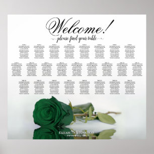 Poster Plan de table élégant avec rose vert émeraude 25 p