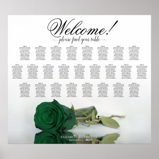 Poster Plan de table élégant avec rose vert émeraude 25 p (Devant)