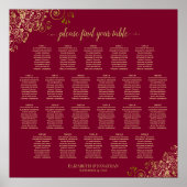 Poster Plan de table élégant bordeaux et or pour 22 table (Devant)