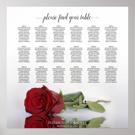 Poster Plan de table élégant de mariage aux 18 tables ave (Devant)