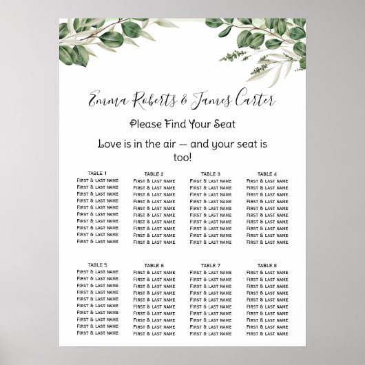 Poster Plan de table élégant de mariage avec verdure (Devant)
