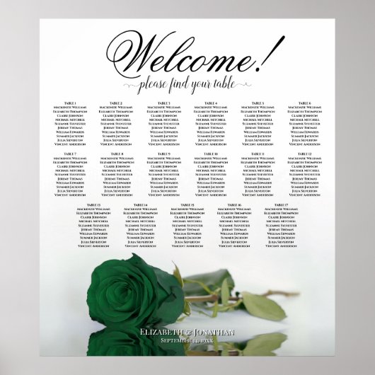 Poster Plan de table élégant Emeraude Vert Rose 17 (Devant)