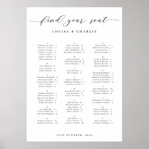 Poster Plan de table élégant et alphabétique pour mariage