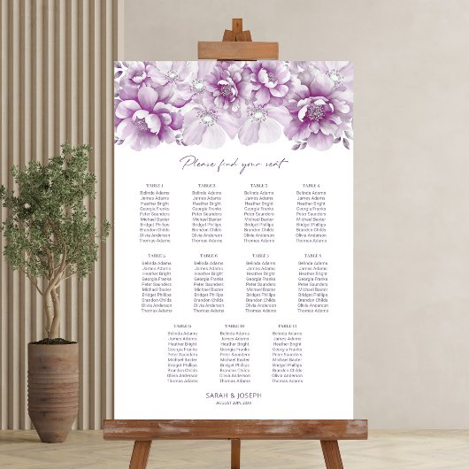 Poster Plan de table élégant Fleurs roses Mariage 11 tabl