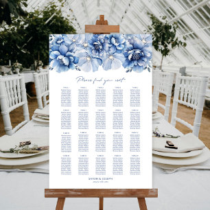 Poster Plan de table élégant floral bleu pour mariage ave