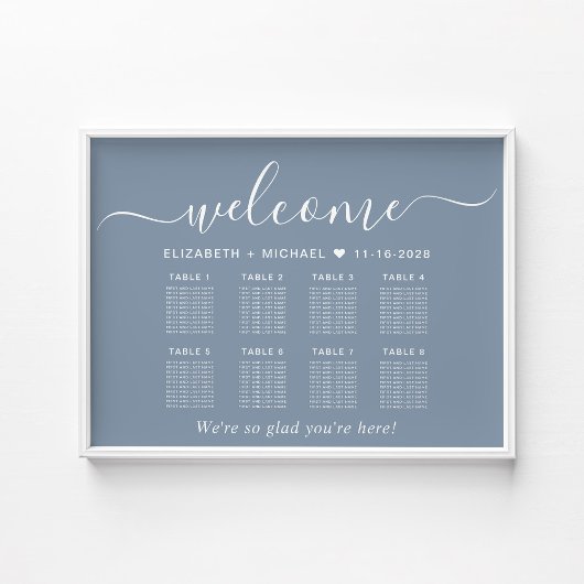 Poster Plan de table élégant pour 8 tables de mariage Ble