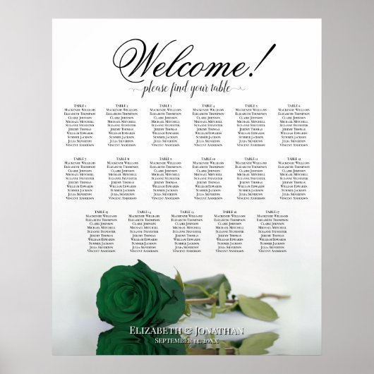 Poster Plan de table élégant Rose Vert Émeraude 17 (Devant)
