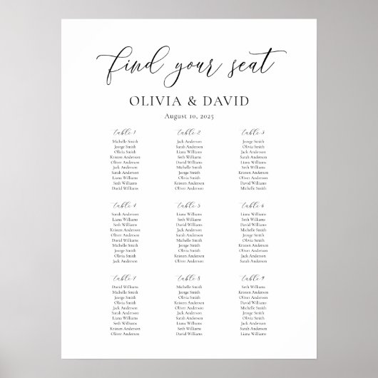 Poster Plan de table Elegant Script 9 (Devant)