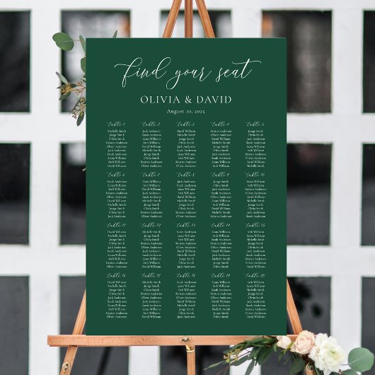Poster Plan de table élégant vert émeraude pour 20 tables