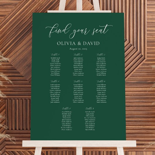 Poster Plan de table Emerald Elegant Script 8