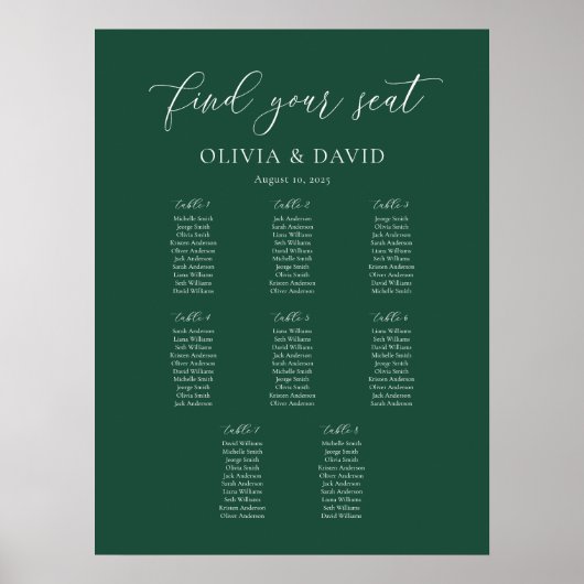 Poster Plan de table Emerald Elegant Script 8 (Devant)