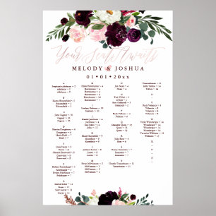 POSTER PLAN DE TABLE FLEURS AQUARELLE, ALPHABÉTIQUE