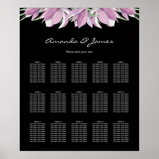 Poster Plan de table Fleurs Violettes 15 (Devant)