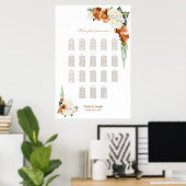 Poster Plan de table floral orange brûlé blanc 18 tables (Bureau à domicile)