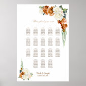 Poster Plan de table floral orange brûlé blanc 18 tables (Devant)