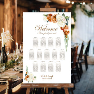 Poster Plan de table floral orange brûlé et blanc 13 tabl