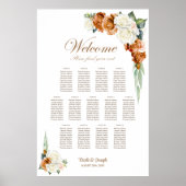 Poster Plan de table floral orange brûlé et blanc 13 tabl (Devant)