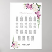 Poster Plan de table floral rose blanc 19 tables (Devant)