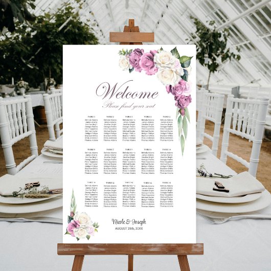 Poster Plan de table floral rose blanc et rose 15