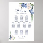 Poster Plan de table floral rose bleu blanc 10 tables (Devant)