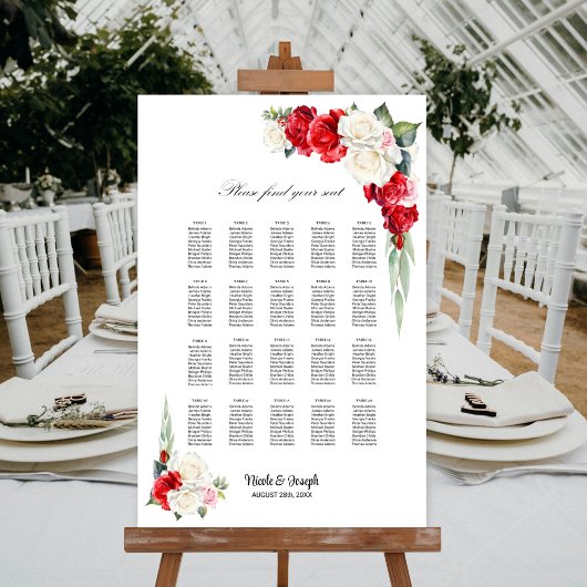 Poster Plan de table floral Rose Rouge et Blanc 20
