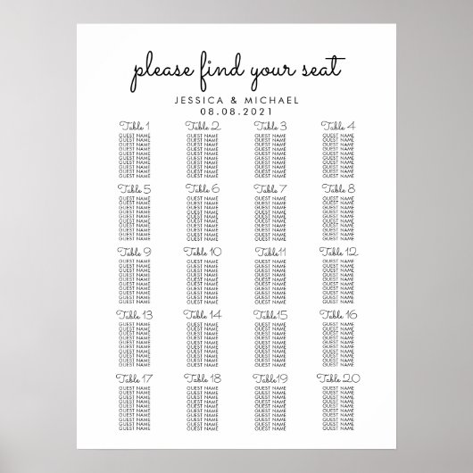 Poster Plan de table grande réception de mariage à 20 tab (Devant)
