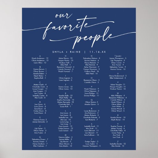 Poster Plan de table imprimable bleu royal Bohème Chic Ro (Devant)