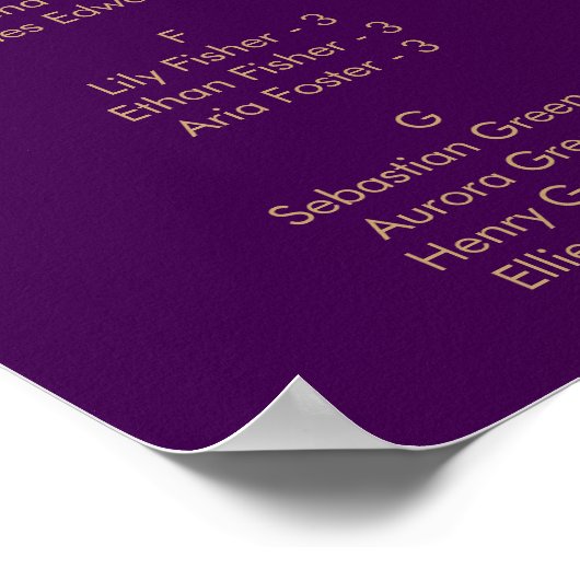 Poster Plan de table imprimable Boho or et violet (Coin)