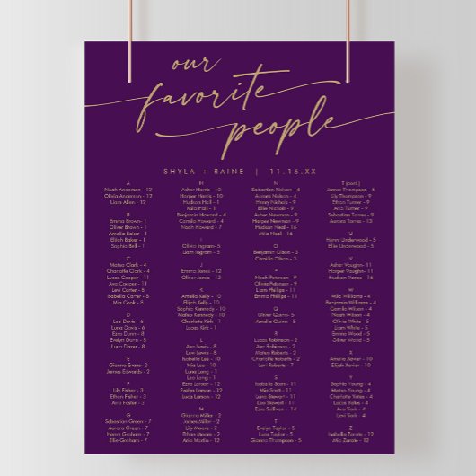 Poster Plan de table imprimable Boho or et violet