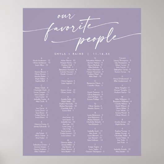 Poster Plan de table imprimable lavande violet Bohème Chi (Devant)