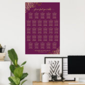 Poster Plan de table magenta prune & or pour 28 tables (Bureau à domicile)