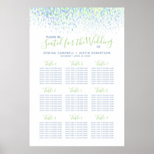 Poster Plan de table mariage abstrait bleu vert