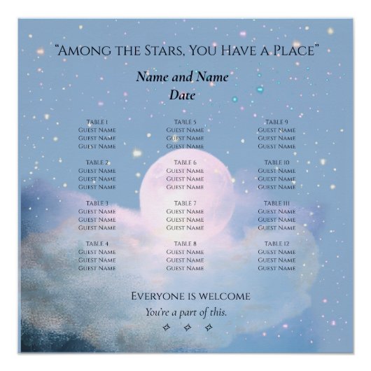 Poster Plan de table, mariage de rêve sous la lumière cél (Devant)