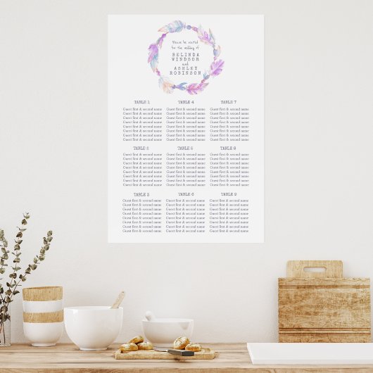 Poster Plan de table mariage en plume violet (Cuisine)