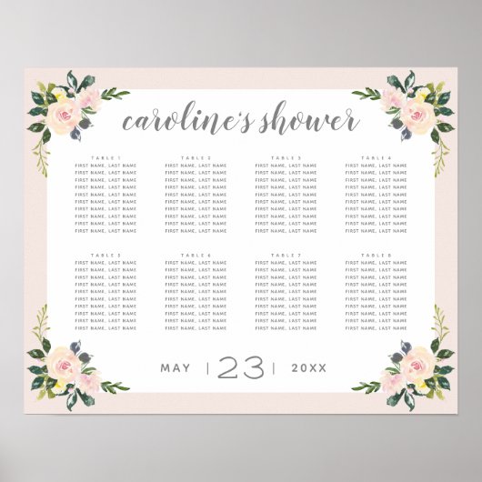 Poster Plan de table Mariage Floral Rose Printanier (Devant)