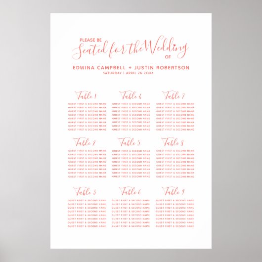Poster Plan de table mariage orangé (Devant)
