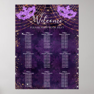 Poster Plan de table Masquerade paillettes violettes pour