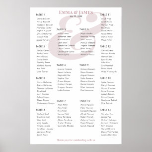 Poster Plan de table Mauve Ampersand Mariage 14 tables