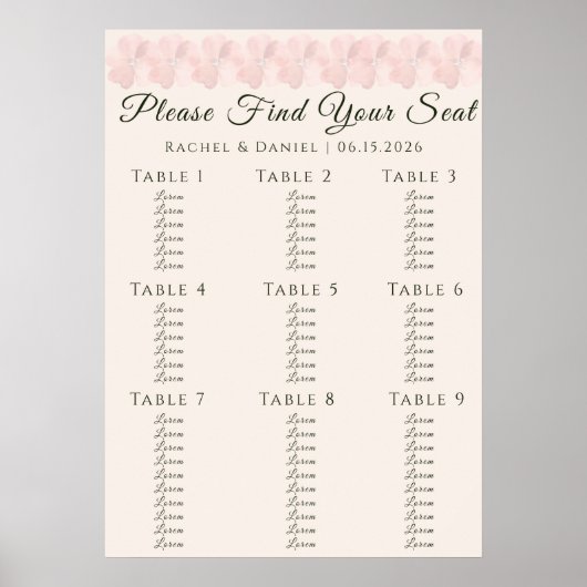 Poster Plan de table minimal floral de mariage au jardin  (Devant)