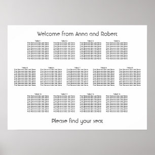 Poster Plan de table minimaliste de mariage à 13 tables