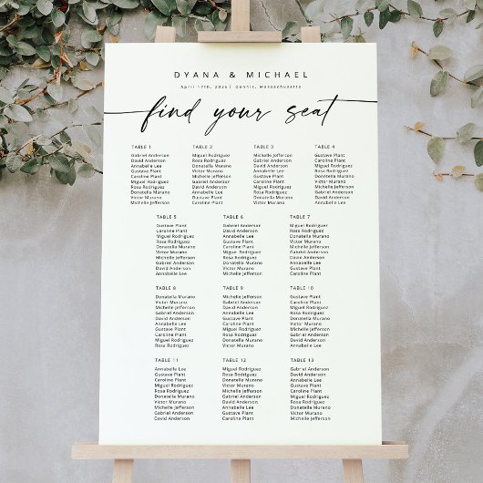 Poster Plan de table moderne pour 13 tables Trouvez votre